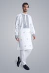 Sanjev Marwaaha_Ivory Cotton, Silk Embroidery Kurta Pant Set _Online_at_Aza_Fashions