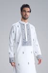 Buy_Sanjev Marwaaha_Ivory Cotton, Silk Embroidery Kurta Pant Set _Online_at_Aza_Fashions