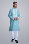 Buy_Sanjev Marwaaha_Teal Cotton, Silk Embroidery Kurta Set _at_Aza_Fashions