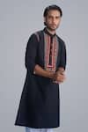 Sanjev Marwaaha_Black Cotton, Silk Embroidery Kurta Set _Online_at_Aza_Fashions