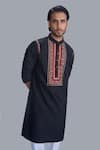 Buy_Sanjev Marwaaha_Black Cotton, Silk Embroidery Kurta Set _Online_at_Aza_Fashions