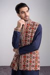 Sanjev Marwaaha_Navy Cotton, Silk Embroidery Blue Kurta Set _Online_at_Aza_Fashions