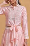 Gulabo By Abu Sandeep_Pink Modal, Chanderi Sequins, Metallic Thread Collared Embroidered Placket Top _at_Aza_Fashions