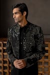Shop_Mishru_Black Cotton, Crepe Sequins, Embroidery Caspian Embellished Jacket Kurta Set _at_Aza_Fashions