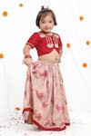 Shop_Little Brats_Beige Cotton, Silk Tassels, Gota Patti, Sequins, Printed Lehenga And Blouse Set _Online_at_Aza_Fashions