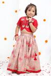 Little Brats_Beige Cotton, Silk Tassels, Gota Patti, Sequins, Printed Lehenga And Blouse Set _at_Aza_Fashions