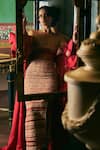 Supria Munjal_Red Organza Embroidery Round Neck Raspberry Wine Skirt And Blouse Set _Online_at_Aza_Fashions