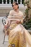 Buy_Supria Munjal_Mustard Silk, Tissue Embroidery, Beads Sweetheart Designer Gold Ombre Saree Set _at_Aza_Fashions
