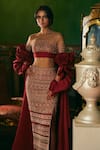 Buy_Supria Munjal_Red Organza Embroidery Round Neck Raspberry Wine Skirt And Blouse Set _at_Aza_Fashions