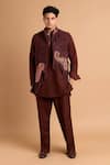 Buy_Rohit Doshi_Brown Cotton, Crepe, Rayon Paisley Embroidered Kurta And Pant Set _at_Aza_Fashions
