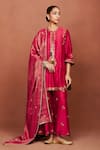 Buy_Sue Mue_Red Chanderi Silk, Tissue, Cotton Zoa Deep Handwoven Floral Kurta Palazzo Set _at_Aza_Fashions