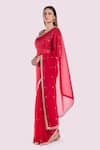 Onaya_Red Organza Sequins, Zari, Embroidery, Tikki And Cutdana Saree & Blouse Set _Online_at_Aza_Fashions