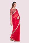 Buy_Onaya_Red Organza Sequins, Zari, Embroidery, Tikki And Cutdana Saree & Blouse Set _Online_at_Aza_Fashions
