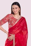 Shop_Onaya_Red Organza Sequins, Zari, Embroidery, Tikki And Cutdana Saree & Blouse Set _Online_at_Aza_Fashions