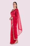 Onaya_Red Organza Sequins, Zari, Embroidery, Tikki And Cutdana Saree & Blouse Set _at_Aza_Fashions