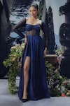 Buy Pocket Stories Blue Crepe Sequins Sweetheart Neck Nightfall Print Signature Gown at Aza Fashions Buy_Pocket Stories_Blue Crepe Sequins Sweetheart Neck Nightfall Print Signature Gown _at_Aza_Fashions