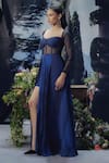 Pocket Stories Blue Crepe Sequins Sweetheart Neck Nightfall Print Signature Gown Online at Aza Fashions Pocket Stories_Blue Crepe Sequins Sweetheart Neck Nightfall Print Signature Gown _Online_at_Aza_Fashions
