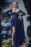 Pocket Stories Blue Crepe Sequins Sweetheart Neck Nightfall Print Signature Gown at Aza Fashions Pocket Stories_Blue Crepe Sequins Sweetheart Neck Nightfall Print Signature Gown _at_Aza_Fashions