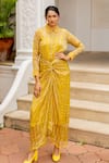 Buy_Chambray & CO._Yellow Chanderi, Tissue, Cotton, Silk Applique Alicia Striped Shirt And Skirt Set _at_Aza_Fashions