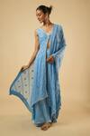 Buy_Dori & CO._Aqua Georgette, Satin Mirrors, Embroidery V-neck Embellished Tunic Sharara Set _Online_at_Aza_Fashions