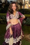 Shop_Preevin_Purple Chanderi Silk, Tulle Sequins, Wine Forest Lehenga Set With Dupatta 