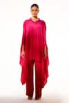 Buy_Sakshi Khetterpal_Pink Crepe Embroidery Collared Hand Kaftan Shirt And Pant Set _at_Aza_Fashions