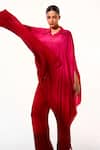 Sakshi Khetterpal_Pink Crepe Embroidery Collared Hand Kaftan Shirt And Pant Set _at_Aza_Fashions