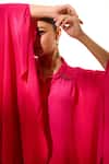 Buy_Sakshi Khetterpal_Pink Crepe Embroidery Collared Hand Kaftan Shirt And Pant Set 