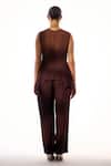 Shop_Sakshi Khetterpal_Brown Crepe Beads, Embroidery Round Neck Peplum Top And Pant Set _at_Aza_Fashions