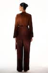 Shop_Sakshi Khetterpal_Brown Crepe Embroidery, Beads V-neck Ombre Hand Shirt And Pant Set _at_Aza_Fashions