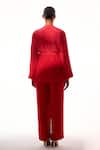 Shop Sakshi Khetterpal Red Crepe Embroidery V-neck Wrap Shirt And Pant Set at Aza Fashions Shop_Sakshi Khetterpal_Red Crepe Embroidery V-neck Wrap Shirt And Pant Set _at_Aza_Fashions