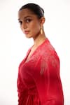 Buy Sakshi Khetterpal Red Crepe Embroidery V-neck Wrap Shirt And Pant Set Buy_Sakshi Khetterpal_Red Crepe Embroidery V-neck Wrap Shirt And Pant Set