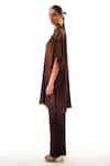 Sakshi Khetterpal_Brown Crepe Embroidery V-neck Hand Kaftan And Pant Set _Online_at_Aza_Fashions