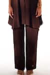 Shop_Sakshi Khetterpal_Brown Crepe Embroidery V-neck Hand Kaftan And Pant Set _Online_at_Aza_Fashions