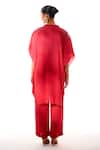 Shop_Sakshi Khetterpal_Red Crepe Embroidery Split V-neck, Collared Hand Kaftan And Pant Set _at_Aza_Fashions