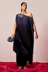 Buy_Sakshi Khetterpal_Blue Crepe Beads One Shoulder, Ombre Hand Embroidered Kaftan And Pant Set _at_Aza_Fashions