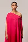 Buy_Sakshi Khetterpal_Pink Crepe Beads, Sequins, Embroidery One Shoulder Kaftan And Pant Set _Online_at_Aza_Fashions