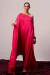 Buy_Sakshi Khetterpal_Pink Crepe Beads, Sequins, Embroidery One Shoulder Kaftan And Pant Set _at_Aza_Fashions