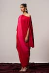 Shop_Sakshi Khetterpal_Red Crepe Embroidery Off-shoulder Ombre Hand Asymmetric Top And Harem Pant _at_Aza_Fashions