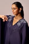 Shop Sakshi Khetterpal Blue Crepe Embroidery, Beads V-neck Ombre Kaftan Dress at Aza Fashions Shop_Sakshi Khetterpal_Blue Crepe Embroidery, Beads V-neck Ombre Kaftan Dress _at_Aza_Fashions