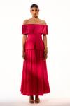 Shop_Sakshi Khetterpal_Pink Crepe Embroidery Off-shoulder Top With Skirt _at_Aza_Fashions
