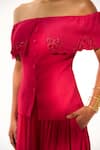 Sakshi Khetterpal_Pink Crepe Embroidery Off-shoulder Top With Skirt _Online_at_Aza_Fashions