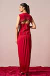 Shop_Sakshi Khetterpal_Red Crepe, Lycra Embroidery, Beads Sweetheart Neck Hand Top And Draped Skirt Set _at_Aza_Fashions