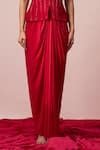 Sakshi Khetterpal_Red Crepe, Lycra Embroidery, Beads Sweetheart Neck Hand Top And Draped Skirt Set _Online_at_Aza_Fashions