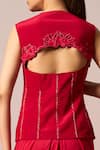 Shop_Sakshi Khetterpal_Red Crepe, Lycra Embroidery, Beads Sweetheart Neck Hand Top And Draped Skirt Set _Online_at_Aza_Fashions