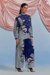 Shop_Pozruh By Aiman_Blue Linen, Organza Embroidery Collared, Bali Breeze Printed Shirt And Pant Set _Online_at_Aza_Fashions