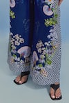 Pozruh By Aiman_Blue Linen, Organza Embroidery Collared, Bali Breeze Printed Shirt And Pant Set _at_Aza_Fashions