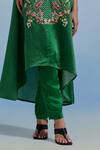 Pozruh By Aiman_Green Linen, Satin Embroidery V-neck Amore Printed Kurta And Pant Set _Online_at_Aza_Fashions