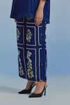 Pozruh By Aiman_Blue Linen, Satin, Silk Embroidery, Sequins, Lace Bouquet Top And Trouser Set _Online_at_Aza_Fashions