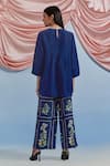 Shop_Pozruh By Aiman_Blue Linen, Satin, Silk Embroidery, Sequins, Lace Bouquet Top And Trouser Set _at_Aza_Fashions